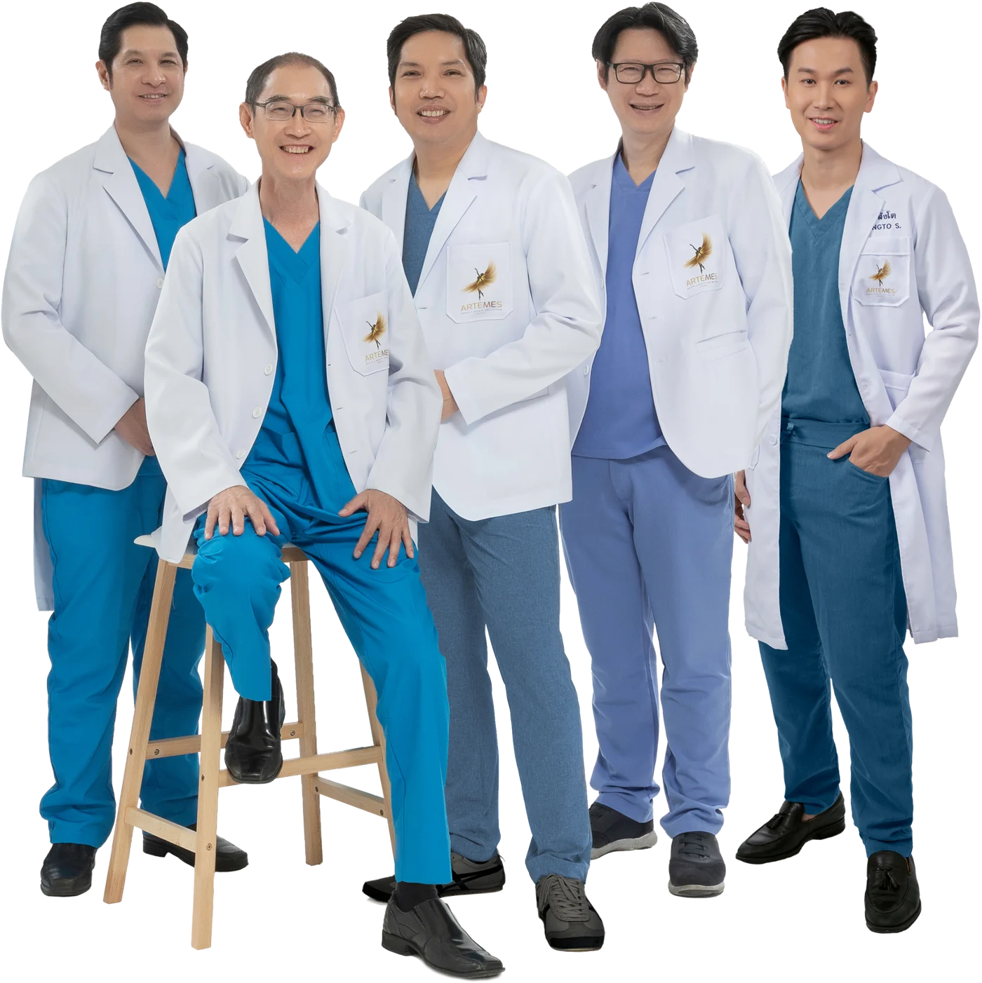 Five NipTuck partner surgeons in white coats